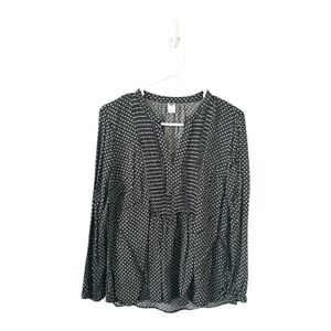 Old‎ Navy Black and White Pintuck Peasant Chiffon Peplum Blouse Size Medium
